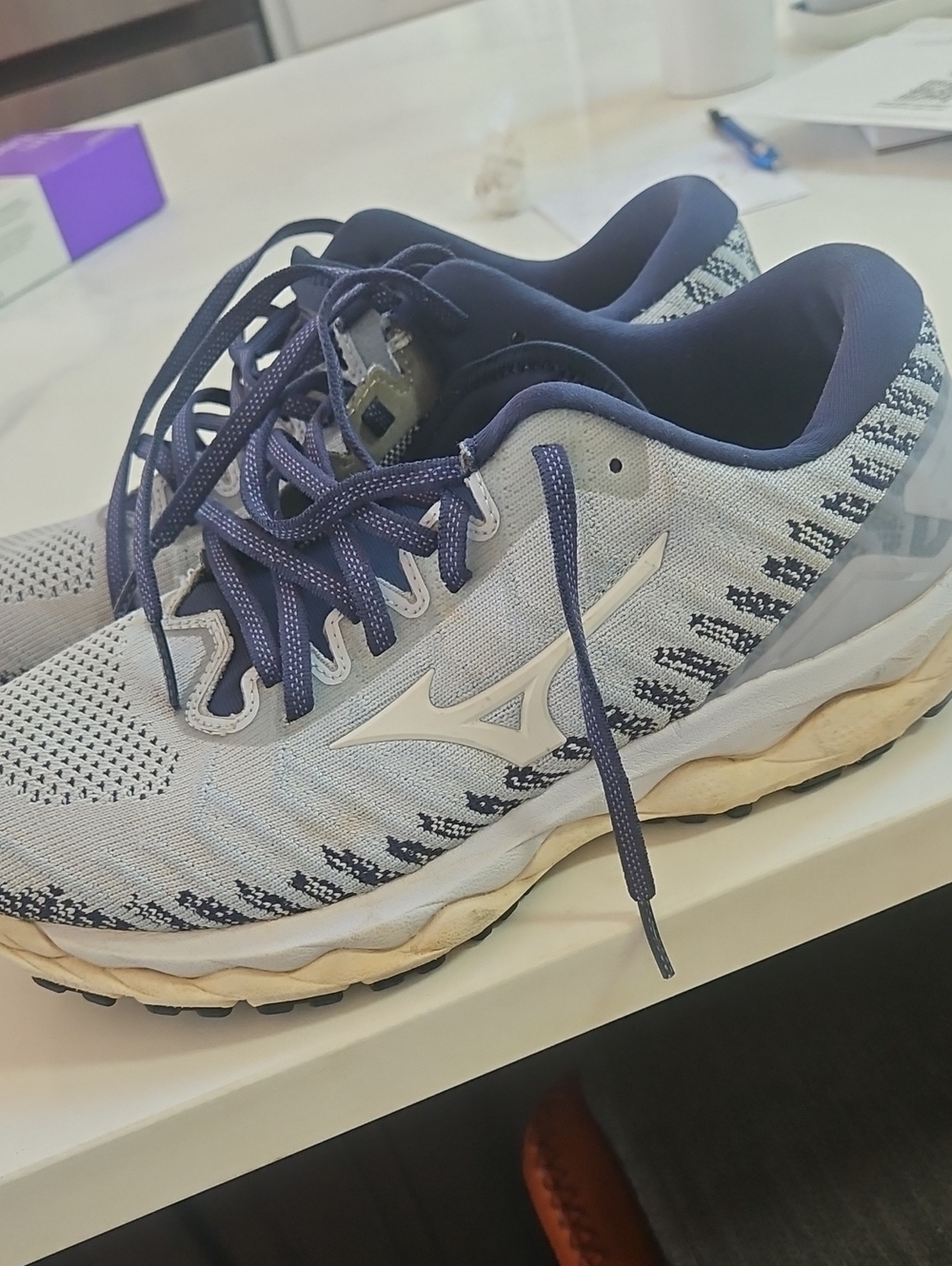 Mizuno Grey & Navy Knit Running Sneakers Size 10